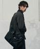 Leathery Buckled Cotton Crossbody Tote Bag [Black]