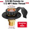 RV City Water Inlet With Check Valve, 3/4 NH Female To 1/2 NPT Male Black Flange RV Fresh Water Inlet, Lead-Free Brass RV Water Connection Inlet With