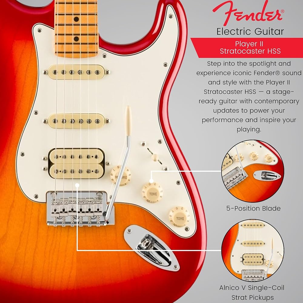 Fender Electric Guitar Player II Stratocaster® HSS, Maple Fingerboard, Aged Cherry Burst with Sof...