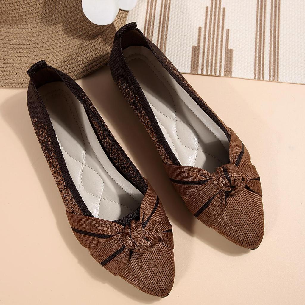 Frühling und Herbst Damen Schleife Gestrickte Arbeitsschuhe Bequeme und Atmungsaktive Schuhe