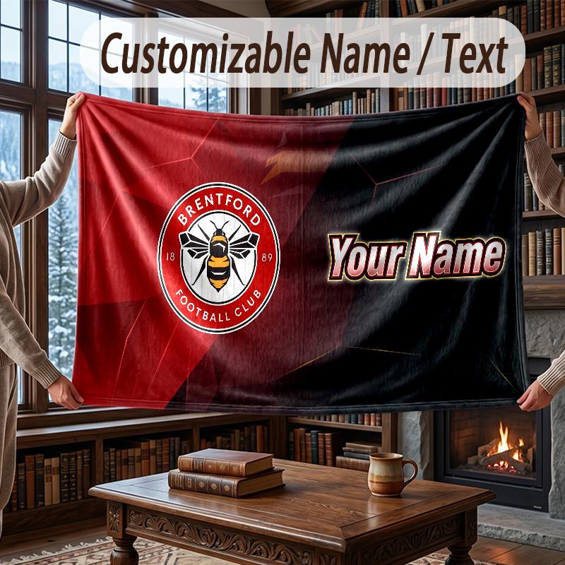 Custom Name Flannel Throw Blanket Brentford Football Pattern Warm Home Decoration