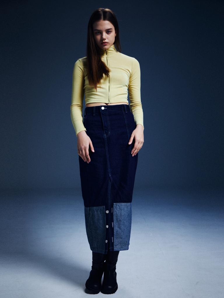 Renezmia Asymmetrical Denim Skirt _ Deep Blue