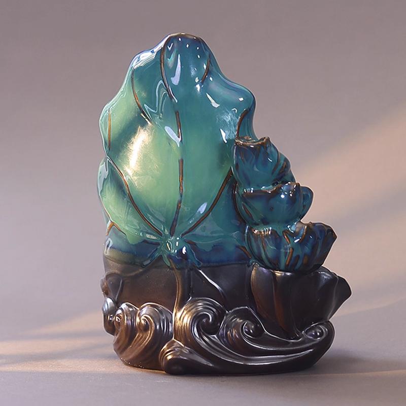 Reverse Flow Incense Burner Ornament Home Indoor Zen Tea Ceremony Chinese Style Lotus Pattern Aromatherapy Stove Decoration, 1Pc