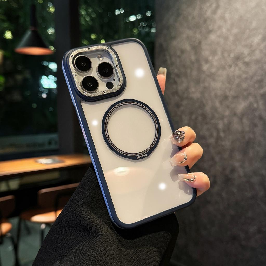 Luxury Clear Armor Bumper Case for iPhone 16 Plus 15 14 13 Pro Max 11 Metal Lens Ring For Magsafe Wireless Charge Magnetic Cover