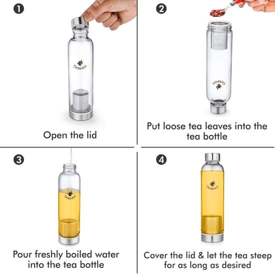 Octavius | Borosilicate Glass Bottle | Green Tea Bottle with Infuser - 520 Ml | Glass Infuser Water Bottle | Tea Filter Strainer (520 ML)