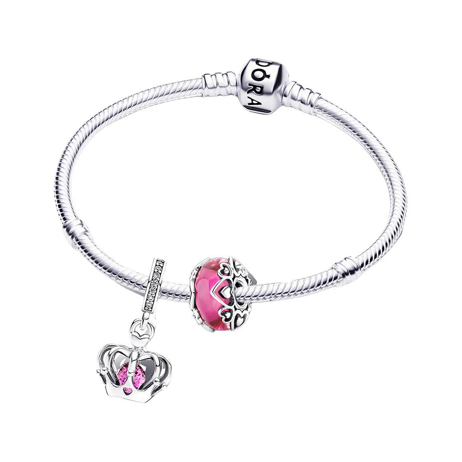 Pandora Letter Logo 925 Silver Glass Bracelet Women bracelet ZT2999 Box,17