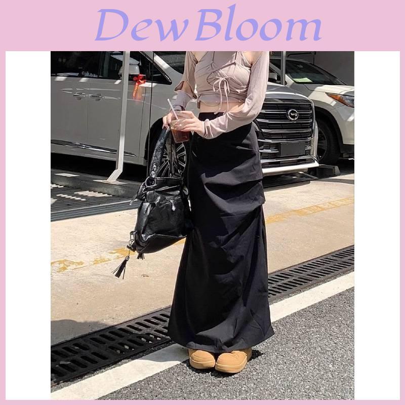 Cotton Blend High Waist Pleated Split Midi Skirt For Women Spring Summer
