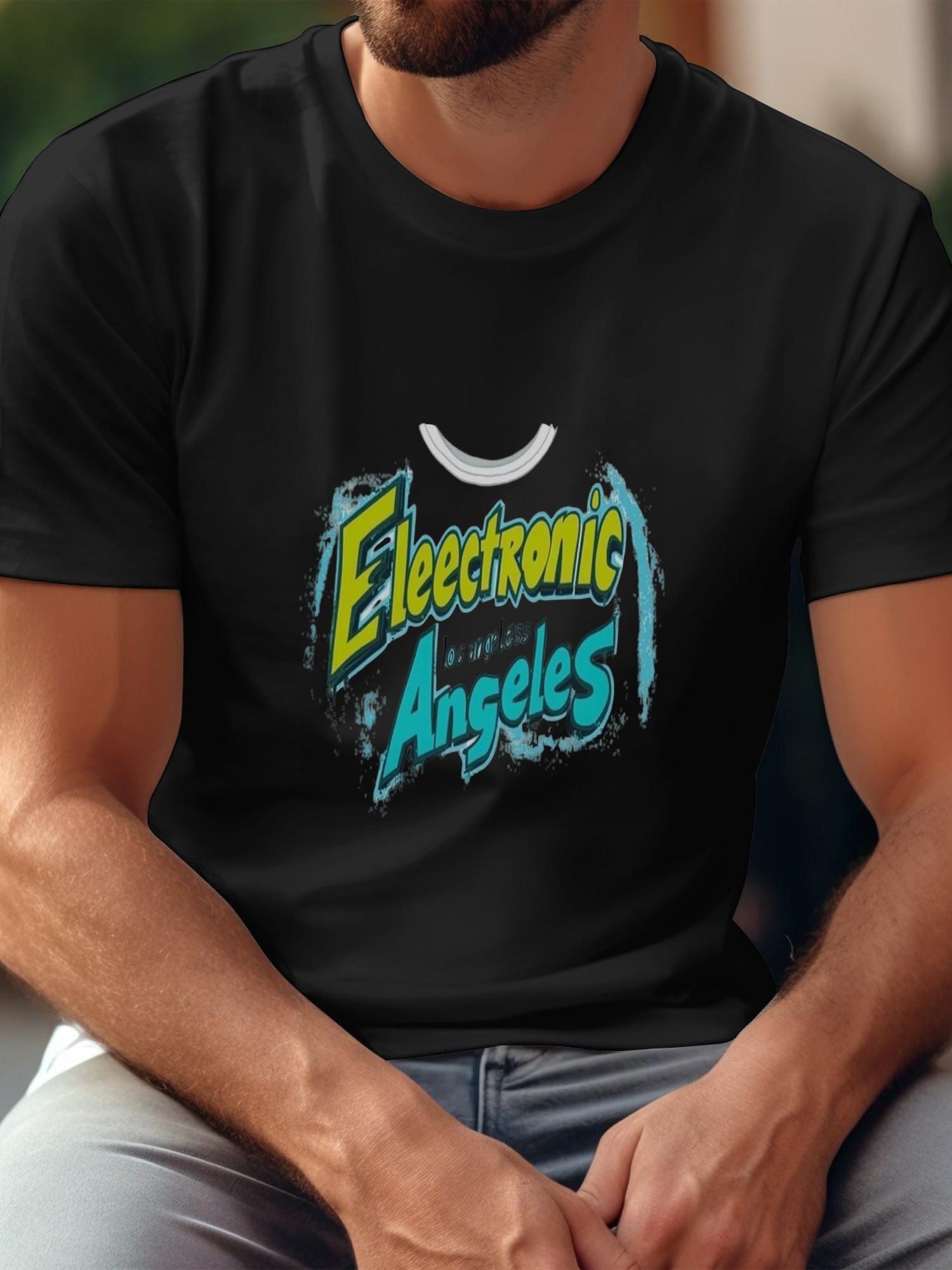 1pc Electronic Graffiti Los Angeles Graphic T-shirt - 180g Cotton Crew Neck Short Sleeve XXXL