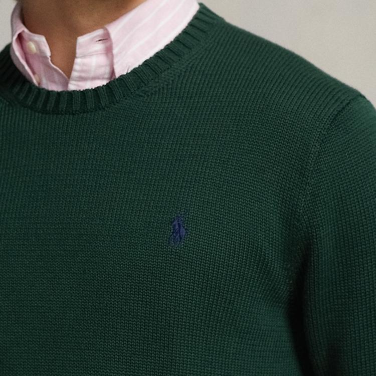 Polo Ralph Lauren FW23 Solid Color Logo Embroidered Ribbed Knit Sweater Men Sweater Green MNPOSWE16821639-300