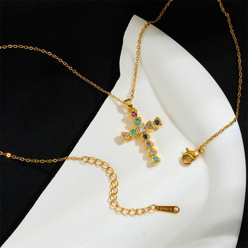High Grade Cross Zircon Pendant Necklace Stainless Steel Light Luxury Geometric Choker Jewelry Party Gifts For Women Girls