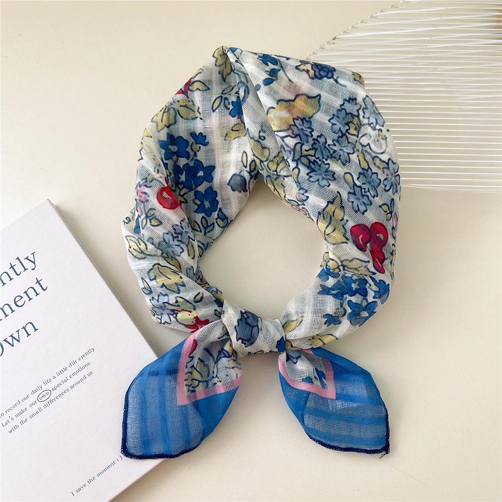 58 Floral Cotton Linen Scarf: Korean Ditsy Print Neckerchief for Spring, Summer, Autumn - Versatile Headband and Headscarf