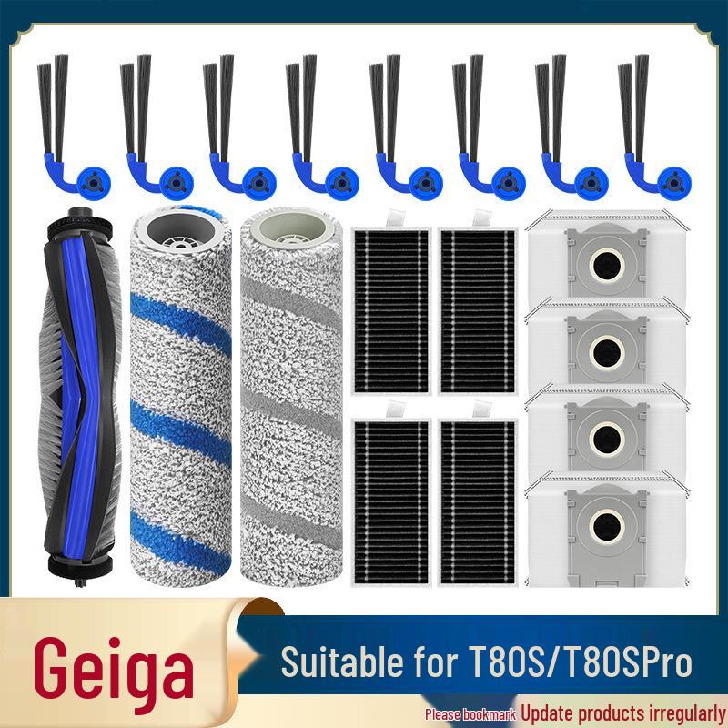 Compatible with Ecovacs T80S/T80S PRO: Main Brush, Side Brush, Filter Screen, Roller Brush, Dust Bag.