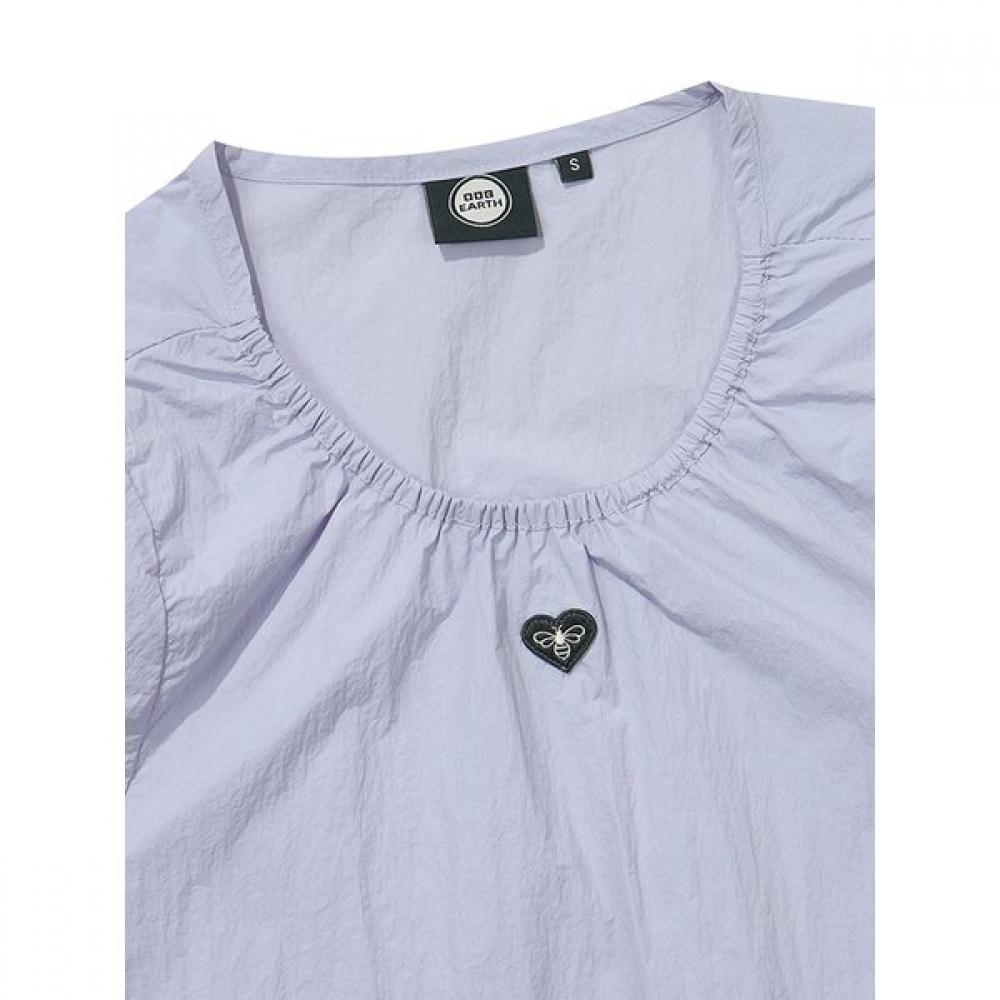 Women S Shirring Ribbon Woven Short Sleeve  Lilac 