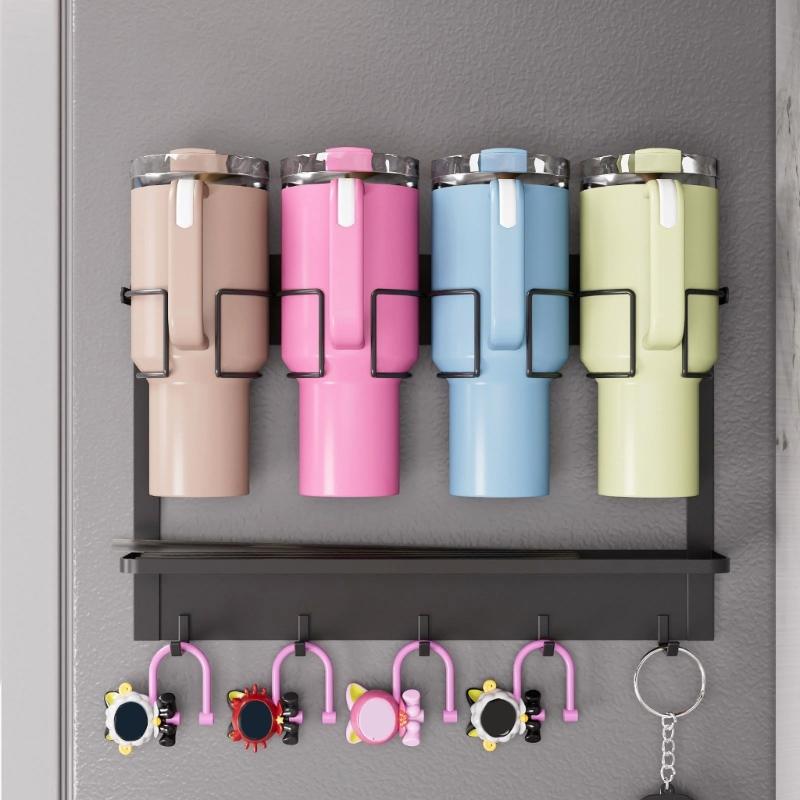 Magnetic Cup Organizer for Kitchen or Living Area Refrigerator Carbon Steel Tumblers Holder Home Storage Solution