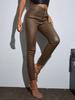 Rose Beauty A Winter Warm Women Pants High Waist Thermal Lined PU Leather Skinny Cropped Trousers