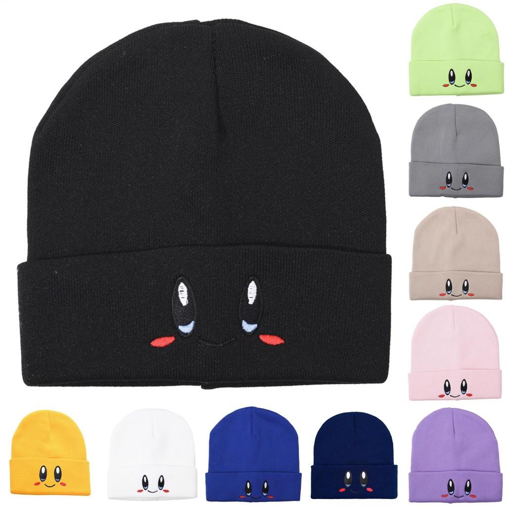 Simple Hat Knit With Big Eyed Smiling Face Embroidery Design For Outdoor Daily
