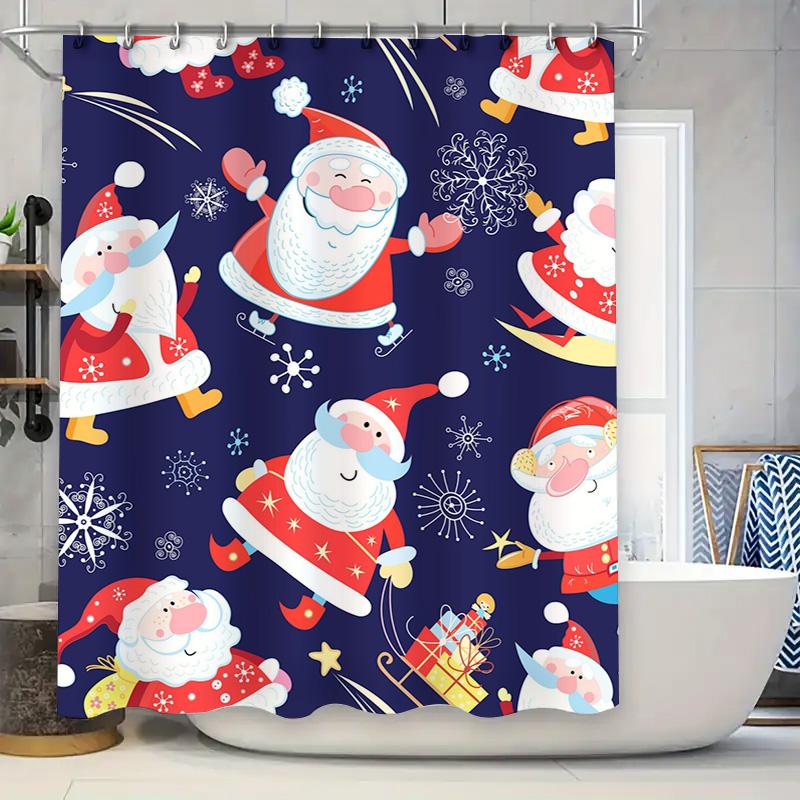 Tu Christmas Shower Curtain Santa Claus Pattern Holiday Festive Waterproof Decor Bathroom Fabric Backdrop Xmas Gift