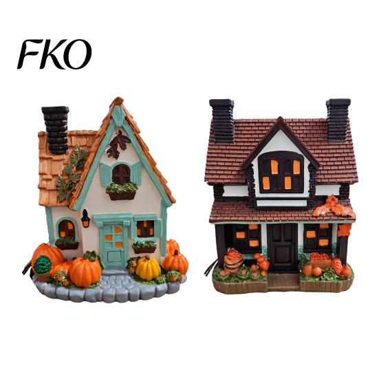 Small Nook Halloween Light Vintage Light-Up Pumpkins Cottage, Lighted Manor Figurine, Decor Indoor, Soft Glow Pumpkin Lamp Fall Spooky Table