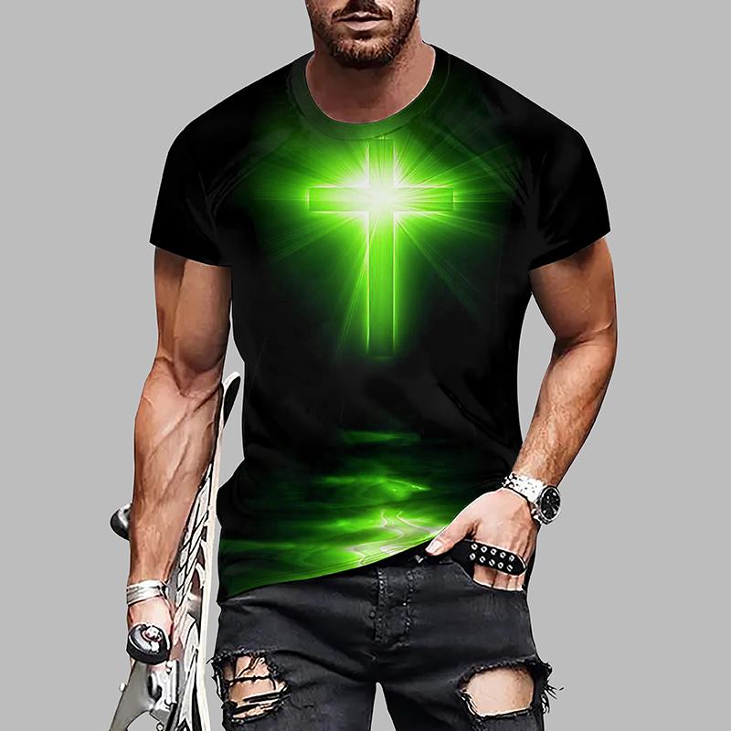 New Summer Men's Fashion T-shirt Personality Cross Printed Men's T-shirt Top
