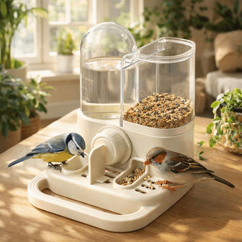 Bird Water Food Bowl Large Capacity Automatic Bird Feeder No Spill Leak-Proof Bird Drinker Hanging Bird Food Container Indoor