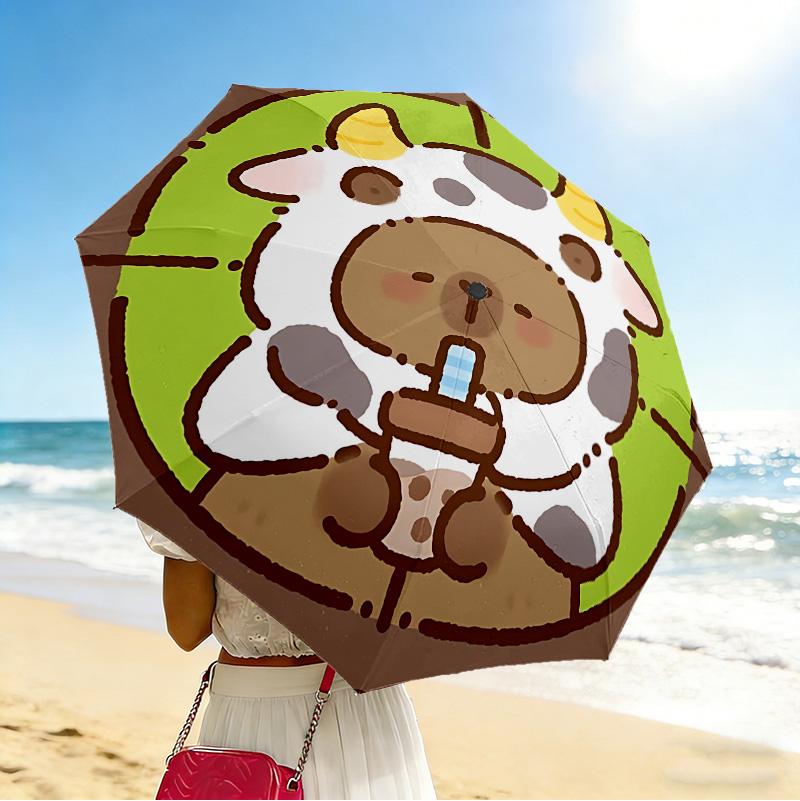 Target Critter 8 Ribs 3Fold Black Glue Uv Protection Umbrella Sun Protection Rainproof Compact Folding Umbrella For Travel Daily Use C923707