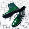 Men Business Ankle Boots Black Green Lacquer Leather Fashion Button Block Boots British Style Chelsea Boots Size 38-46 Men Boots