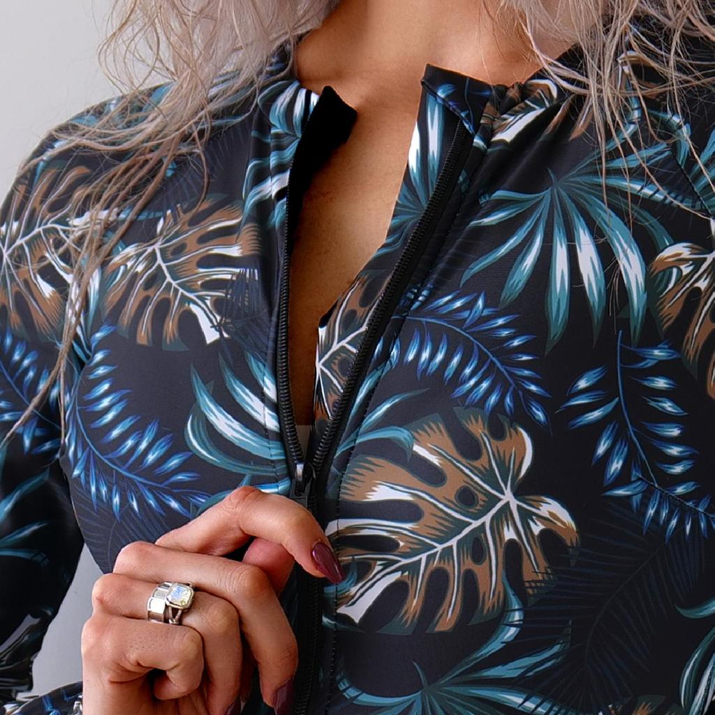 Costume da Bagno da Surf a Manica Lunga con Zip e Protezione Solare - Costume da Bagno Donna Europeo e Americano