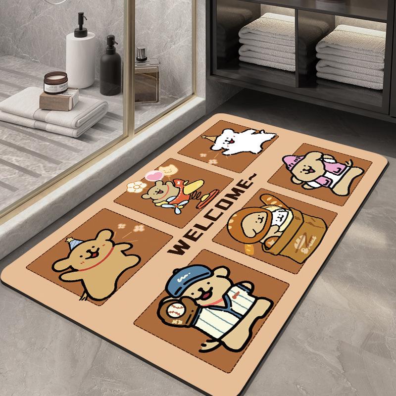 Non-Slip Water-Absorbing Cute Puppy Floor Mat for Bathroom Entrance