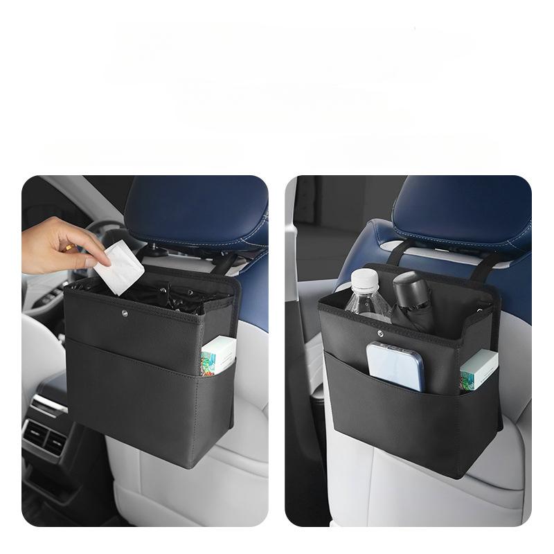 Car Trash Bin Leather Auto Front Passenger Seat Hanging Garbage Storage Organizer Seat Back Phone Tissue Pockets Accessories