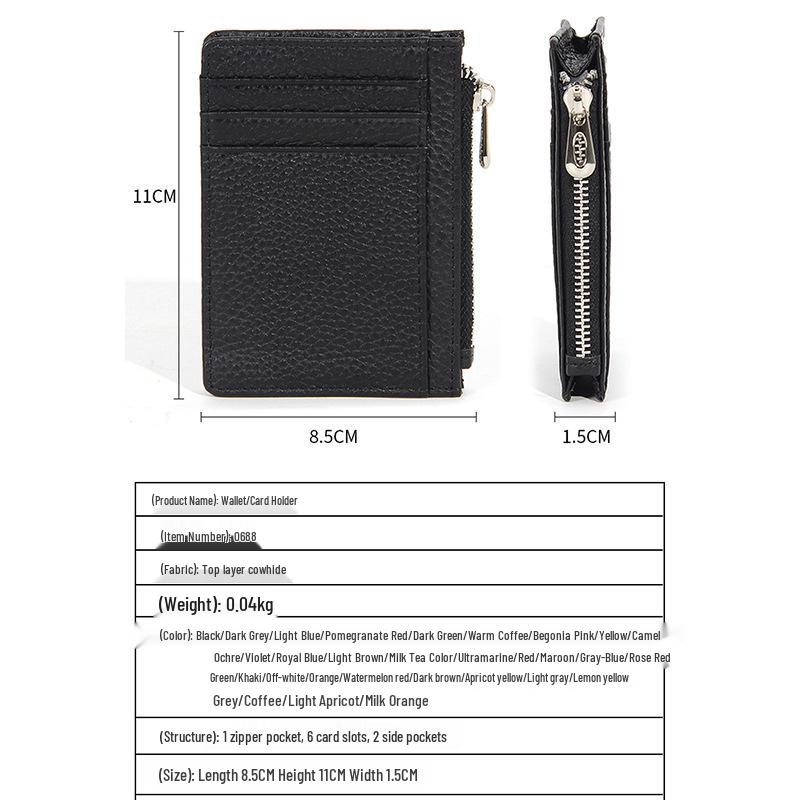 Women's Genuine Leather Slim Card Holder & Coin Purse - Japanese Minimalist Style with Multi-Card Slots and ID Holder.
