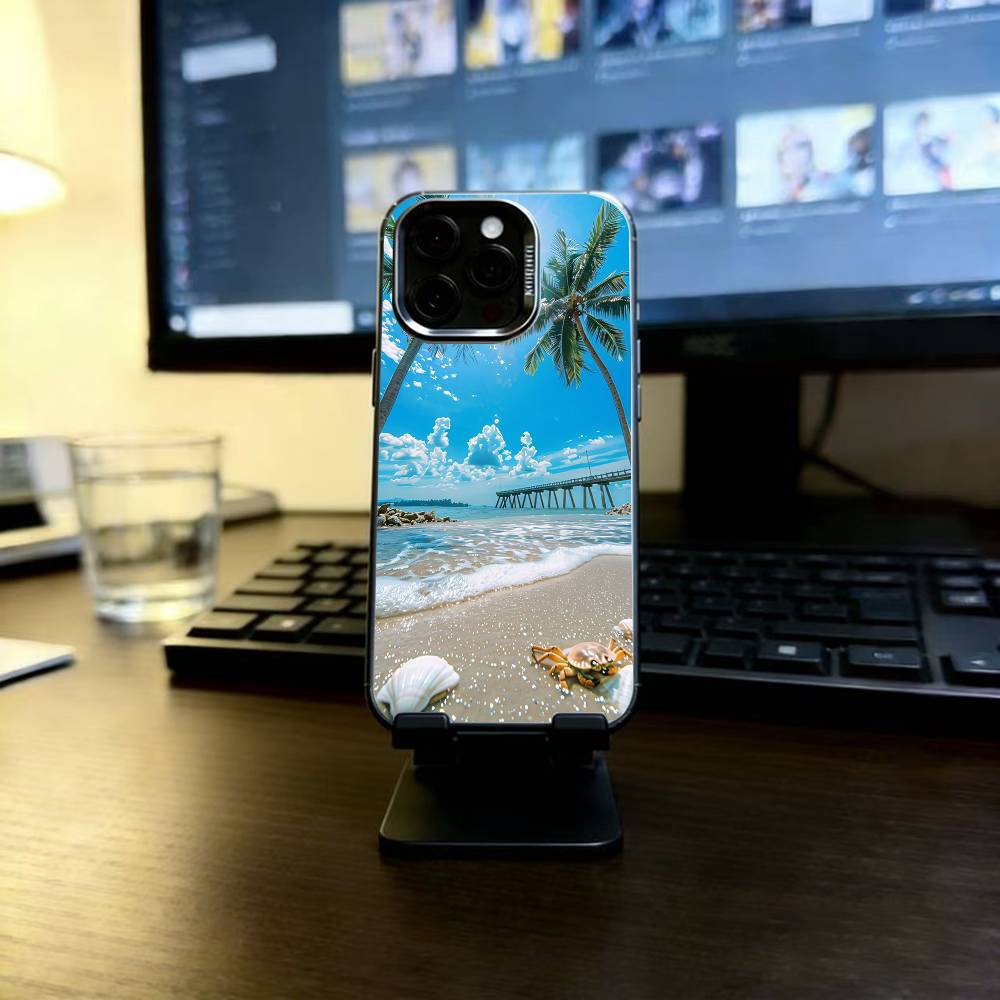 Beach Phone Case For iPhone 17,16,15,14,13,12,11 Plus,Pro Max,XS,Colorful Silver Black Cover