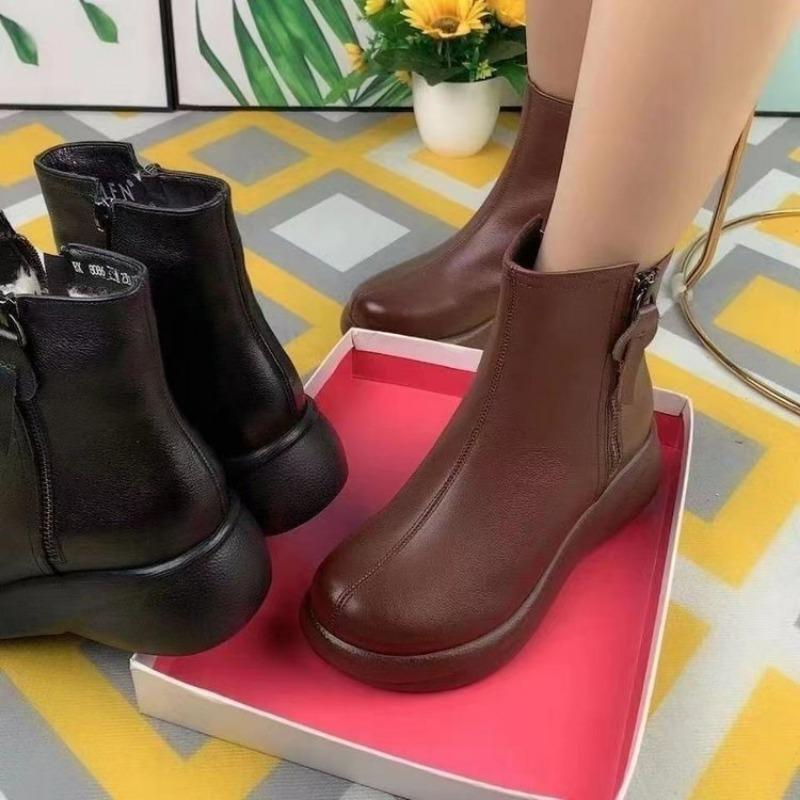 High-end Mom Short Boots and Women's Shoes, New Anti-slip Soft-soled Fashion Versatile Fleece Warm Cotton Boots