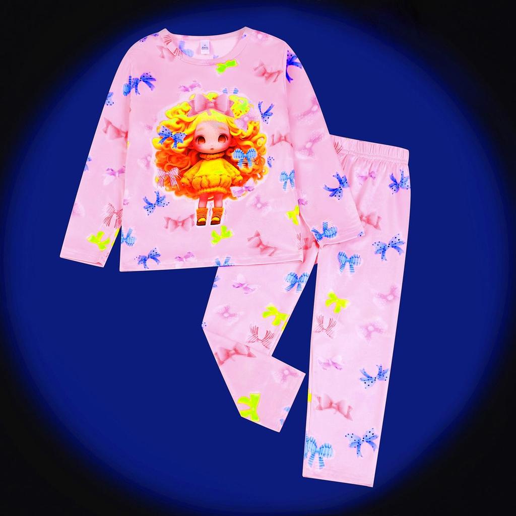 Ψηφιακό Πράσινο Φθορίζον Πυτζαμοσετ Δεινόσαυρος Αυτοκίνητο για Αγόρια και Κορίτσια - Μακρυμάνικο & Παντελόνι