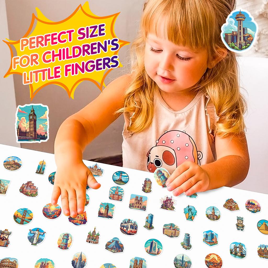 50 Buildings World Landmark Decals Humanistic Landscape Creative Tourism City Laptop Suitcase Water-Repellent X