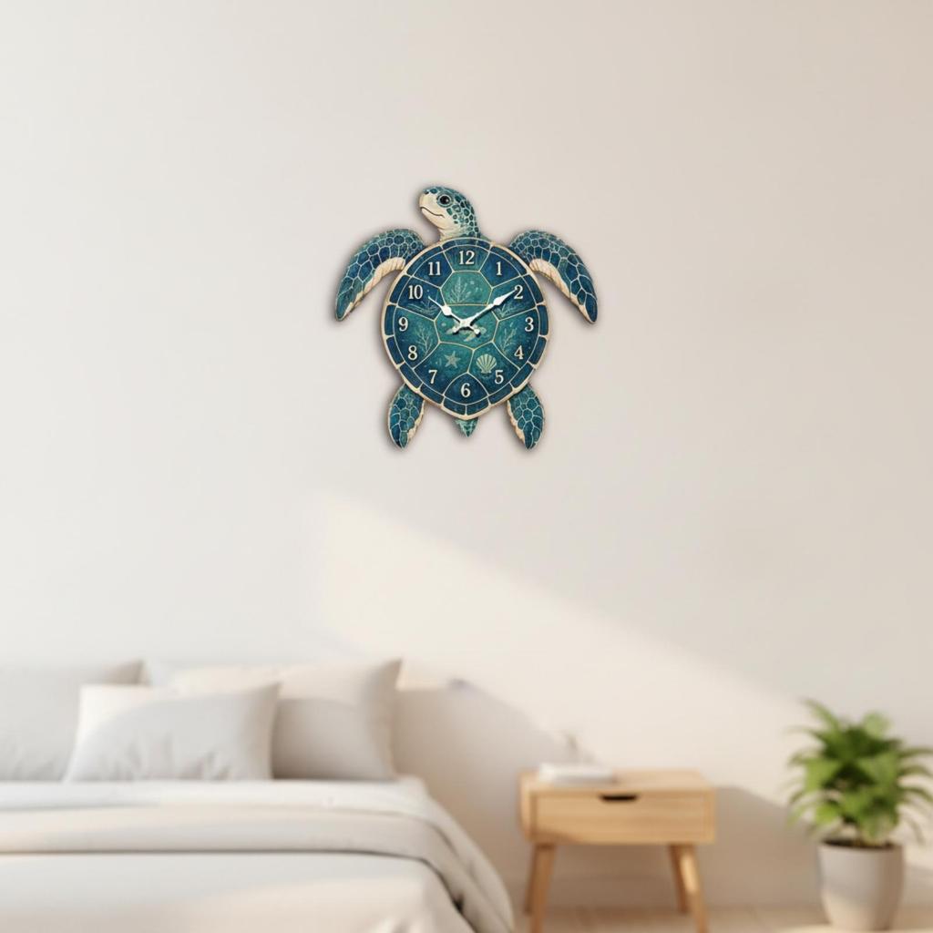 Wall Clock Coastal Turtle Easy to Hang for Bedroom