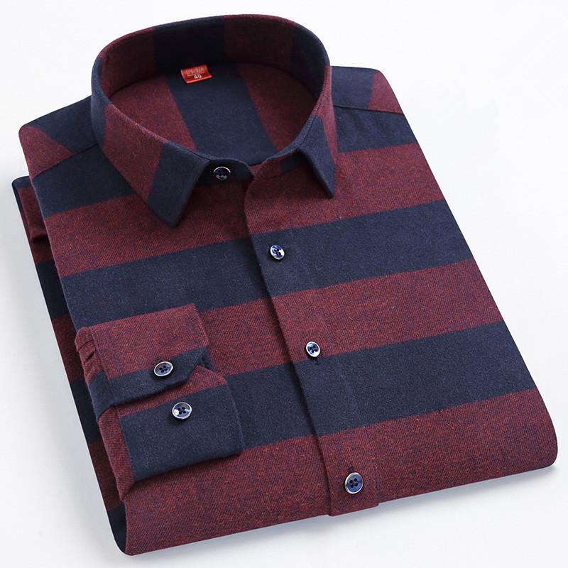 High Quality Men's Autumn New Long Sleeve Shirt Soft Fit British Style Home Leisure 100% Cotton Plaid Stripe Outdoor Travel Tops