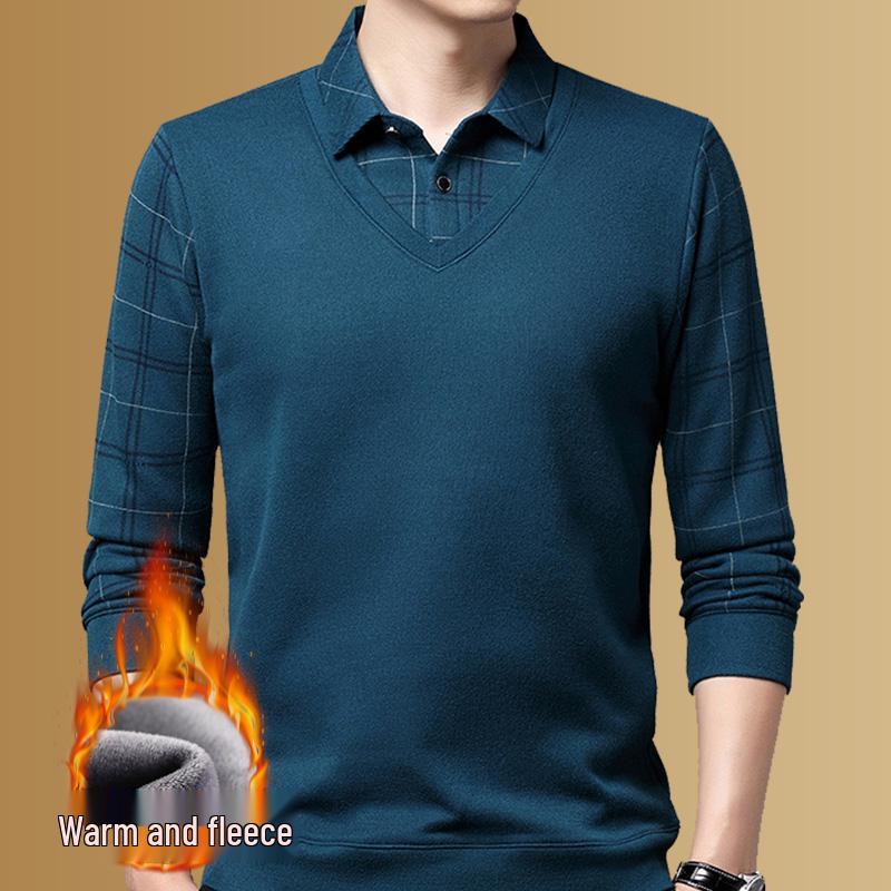 Men's Woodpecker Two-Piece Sweater Shirt, Plus Velvet, Thick Knitwear for Autumn/Winter.