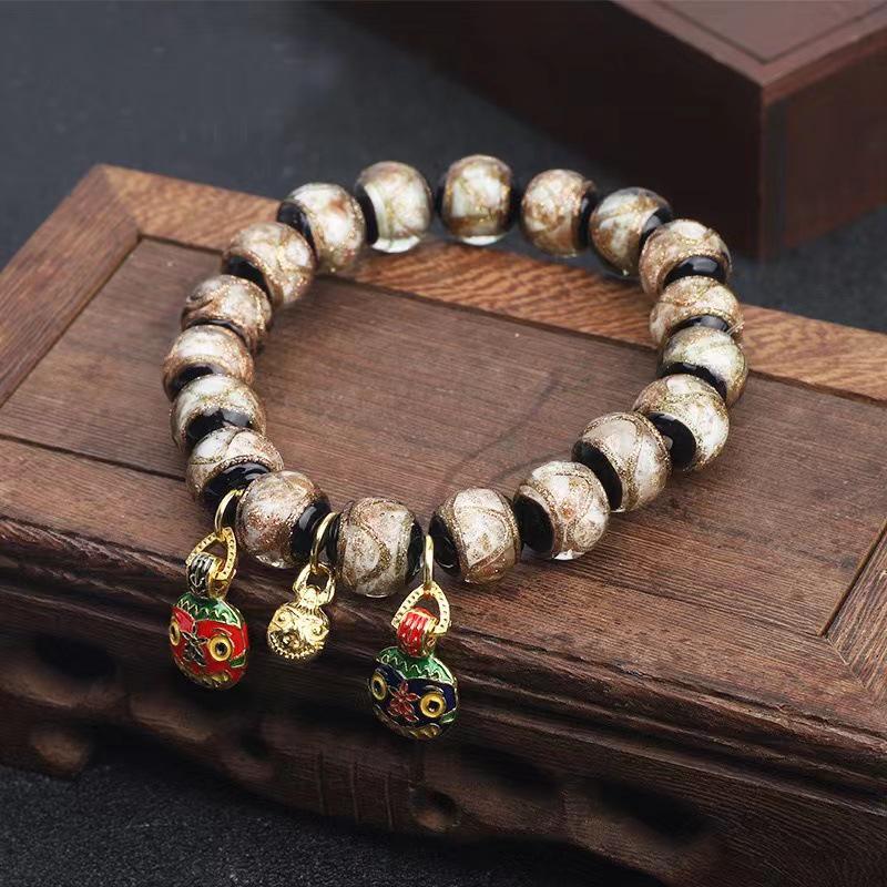 Multicolored Incense Ash Glazed Handcrafted Beaded Bracelet with Swallowing Gold Beast Design for Five-Color Benming Year