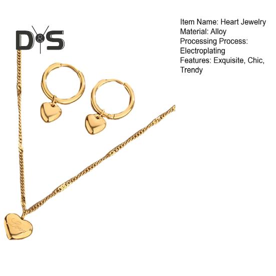 Set de bijuterii cu inimă, colier cu inimă de aur, cercei rotunzi, cadouri de ziua de naștere pentru aniversare și nuntă pentru femei