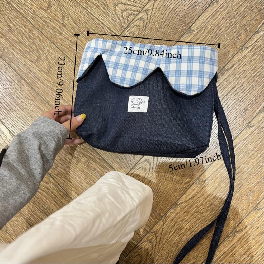 Cloth Flower Drawstring Bag Plaid Bundle Pocket Lightweight ins Shoulder Bag  Outdoor