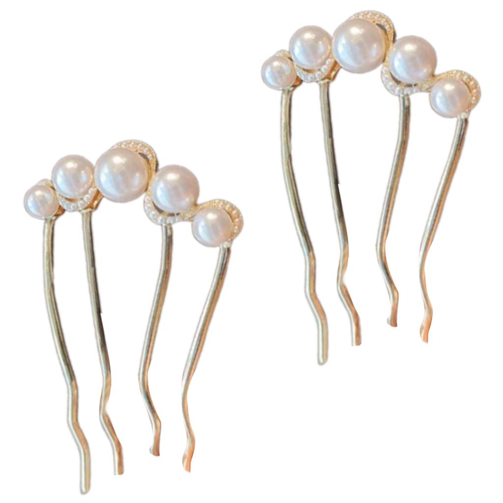 Elegant Metal Imitation Pearls Hairpins With Geometric Cutouts Secure Grip U-shaped Hair Pins For Updos And Styling
