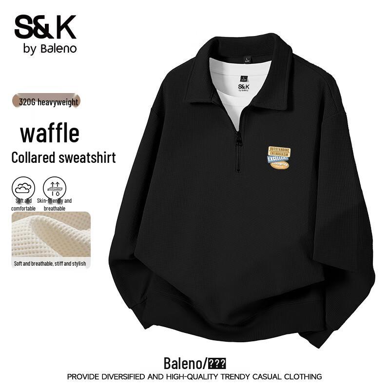Baleno Men's S&K Heavy Waffle Knit Half-Zip Long-Sleeve Top