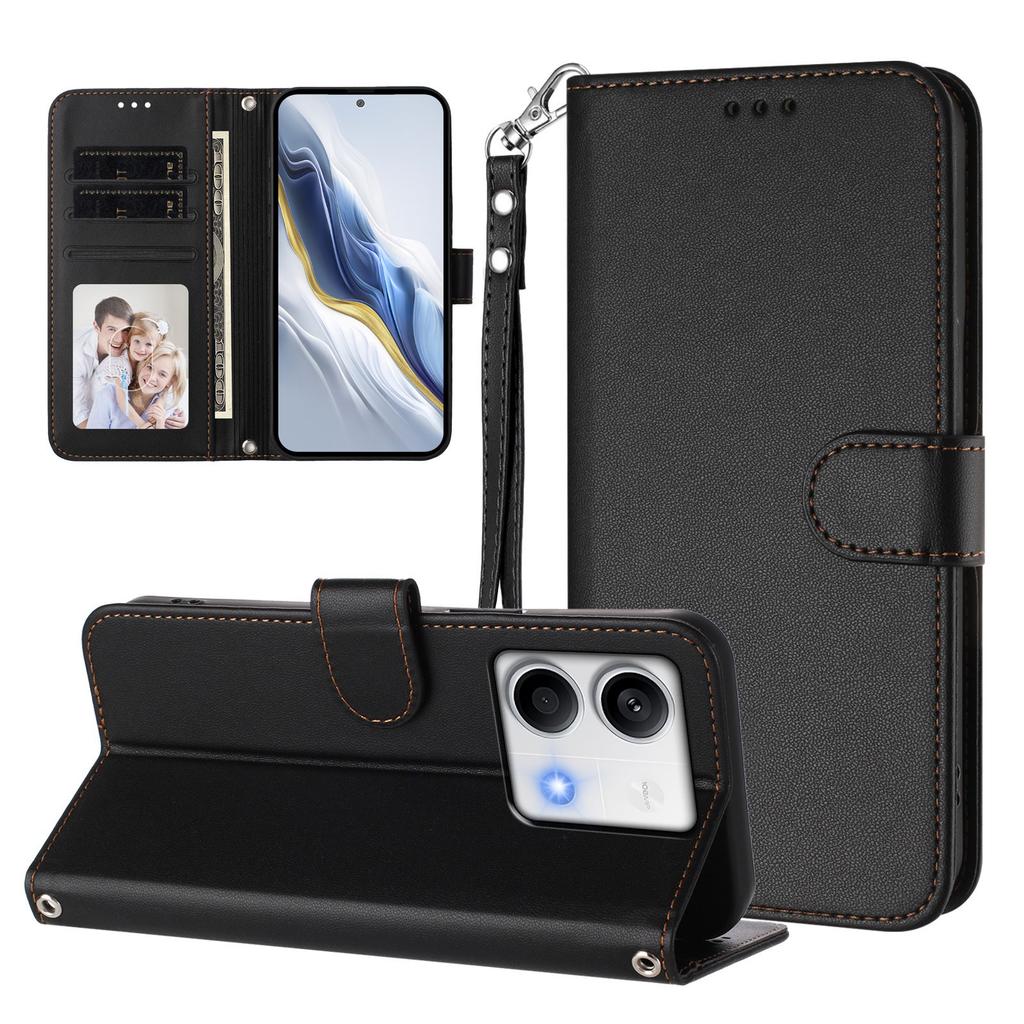 For Xiaomi Redmi Note 13 5G (China)/Xiaomi Redmi Note 13 5G Leather Case Wallet Stand Phone Cover with Wrist Strap
