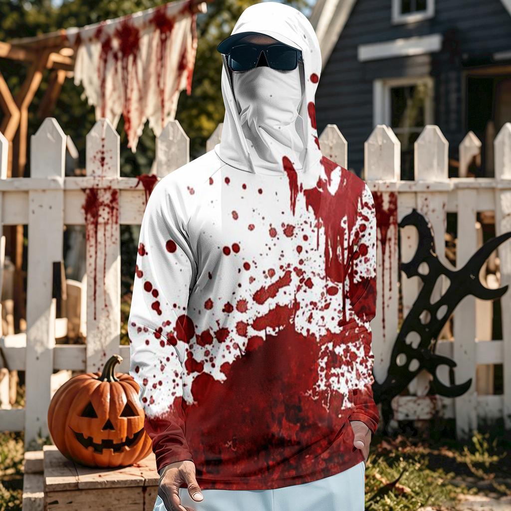Herren Langarm Kapuzen T-Shirt Schnelltrocknend Sonne Halloween zum Angeln Fitness Sport
