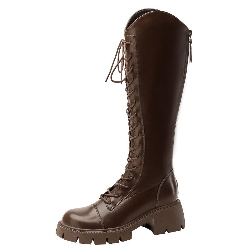 

2025 new small thick heel thin long knight boots women s autumn and winter thick-soled lace-up high Martin boots women 40