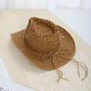 Summer Woven Denim Hat Outdoor Sun Shading and Sun Protection Straw Hat Women's Hollowed Out Large Eave Beach Hat