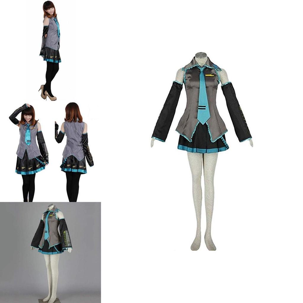 Nádherný Cosplay Kostým Paruka Top Šaty Kravata Kompletní Oblečení Hatsune Miku Vocaloid