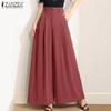 ZANZEA Women Casual Back Elastic Waist Loose Wide Leg Pants