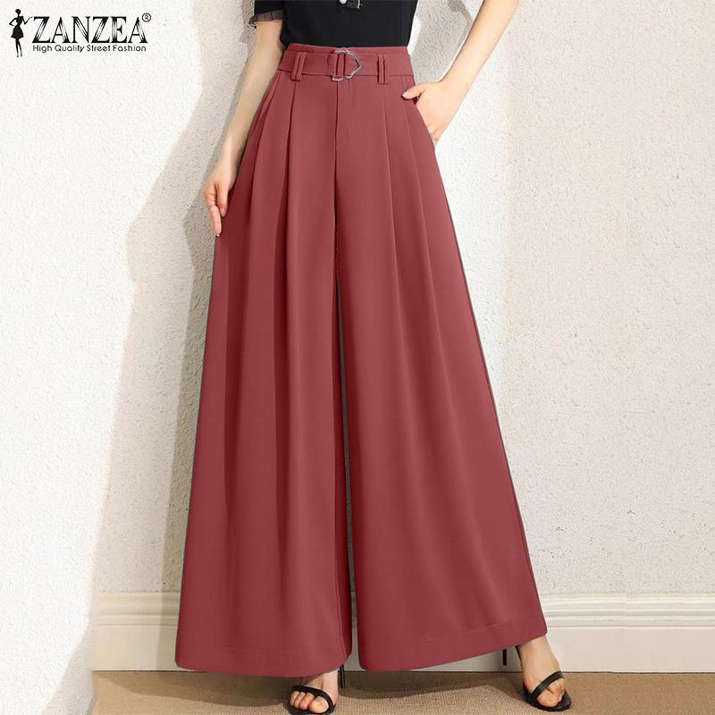 ZANZEA Women Casual Back Elastic Waist Loose Wide Leg Pants