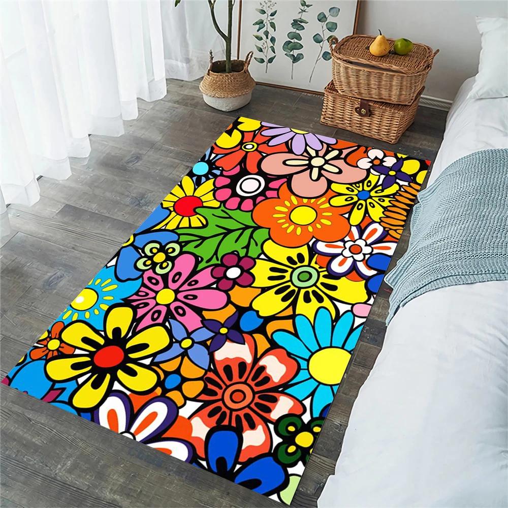 Boho Mandala Carpet Retro Floral Floor Rugs for Living Room Bedroom Balcony Decor Non-slip Kitchen Mat Exotic Flowers Doormat